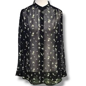 PHILOSOPHY | FLORAL TIGHT NECK FULL BUTTON DOWN SHEER OVERSIZED BLOUSE